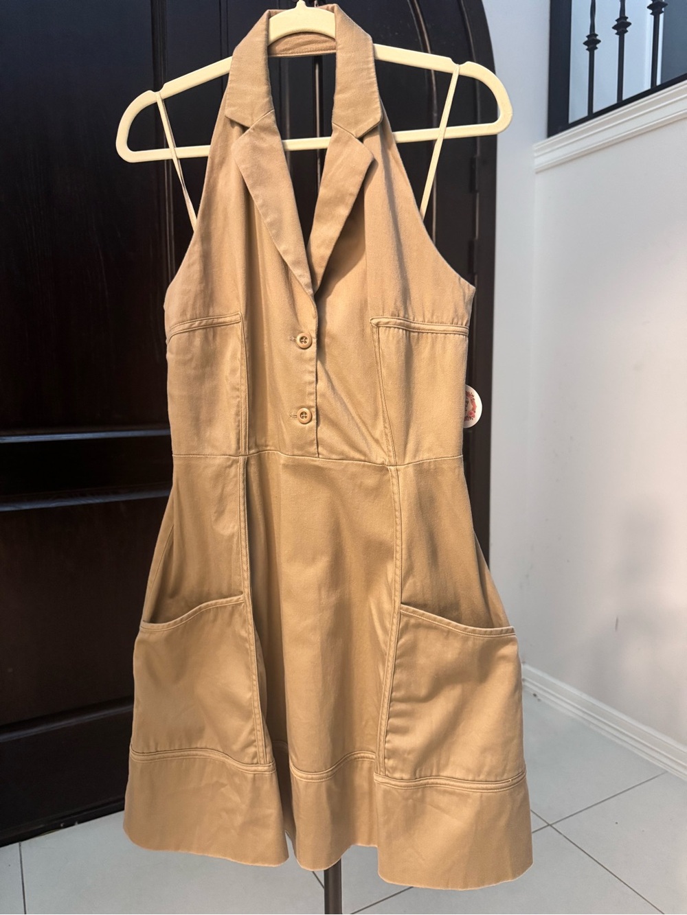 Jessica Simpson Tan Halter Shirt Dress with Front Pockets